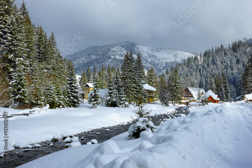 sunny winter day in the mountains