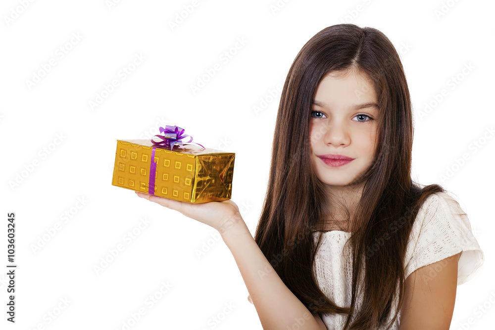 Happy smiling little girl holding and offering a gift for Christ Happy smiling little girl holding and offering a gift for Christ
