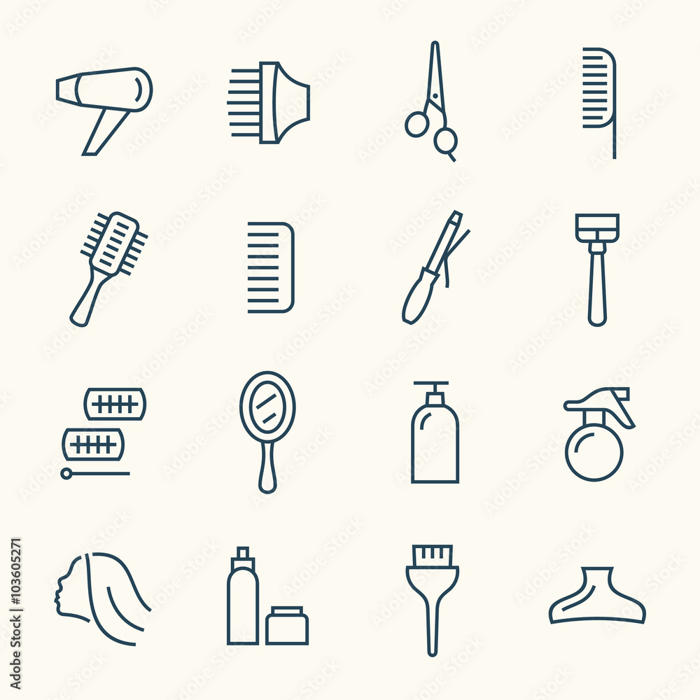 Hairdressing line icon set Hairdressing line icon set