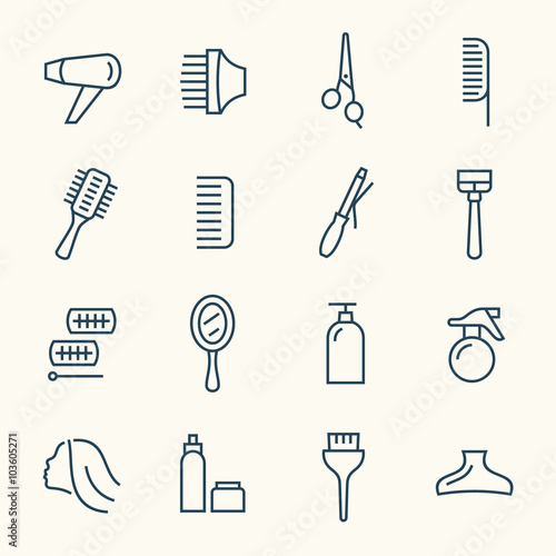 Hairdressing line icon set