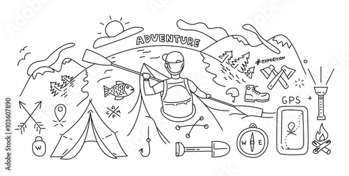 Line style design concept of outdoor recreation and travel.
