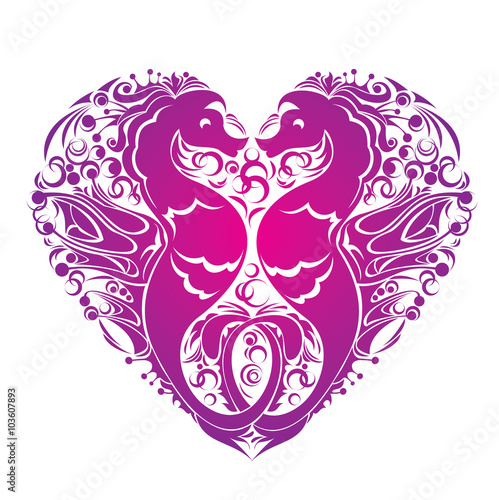 A heart is made of Couple of seahorses