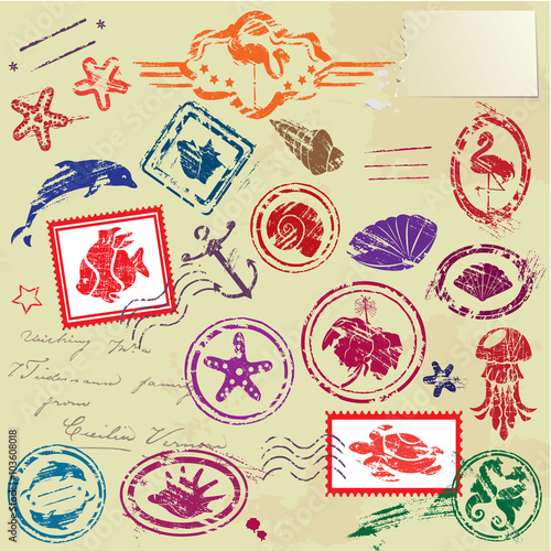 Sea and tropical elements - rubber stamps collection