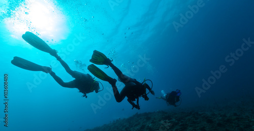 Fototapeta Group of scuba divers underwater