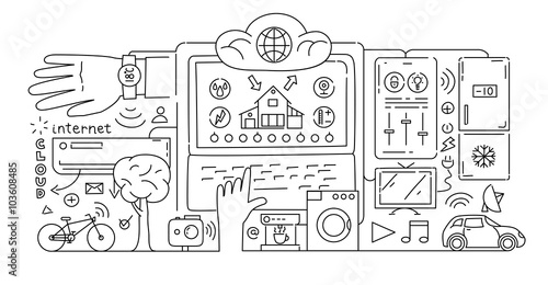 Line style design concept of internet of things data technology, network infrastructure of connecting everything