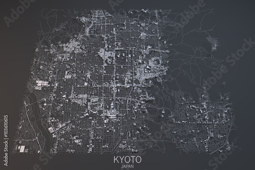 Kyoto mappa, vista satellitare, Giappone,