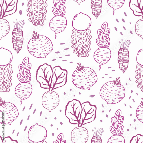 Fun beetroot and radish seamless vector pattern
