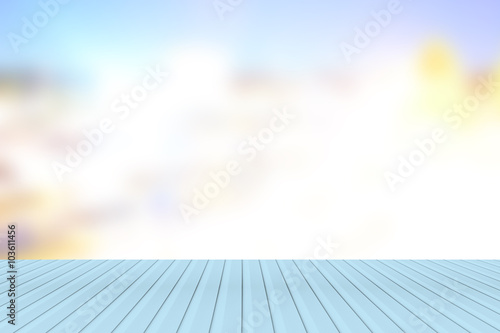 Wood table top with blurred...