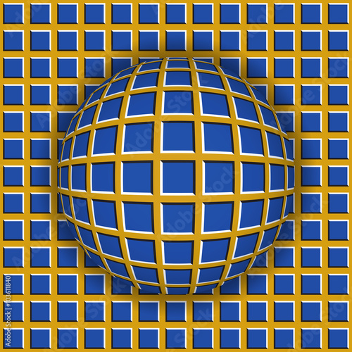 Checkered ball rolling along the checkered surface. Abstract vector optical illusion illustration. Extravagant background and tile of seamless wallpaper.