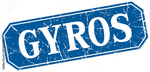 gyros blue square vintage grunge isolated sign