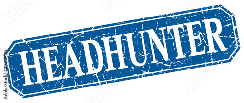 headhunter blue square vintage grunge isolated sign
