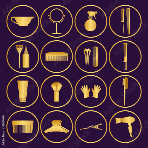 Hairdressing related symbol. Vector set of accessories for hair.