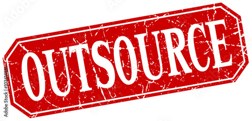 outsource red square vintage grunge isolated sign