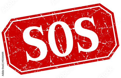 sos red square vintage grunge isolated sign