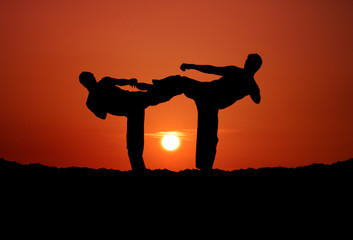 Ingelijste posters Vechtsport Twee vechters bij zonsondergang  © BJFF