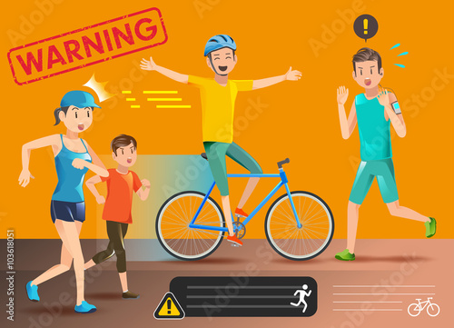 Safety in the use of public space.Rules for the use of public space.The dangers of incorrect use of bicycles.Negligence of the exercise outdoor.Teenage prank.Graphic design and vector EPS 10.