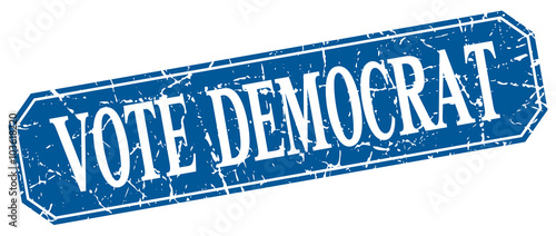 vote democrat blue square vintage grunge isolated sign