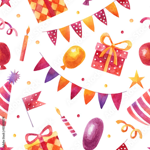 Watercolor pattern with elements of birthday party