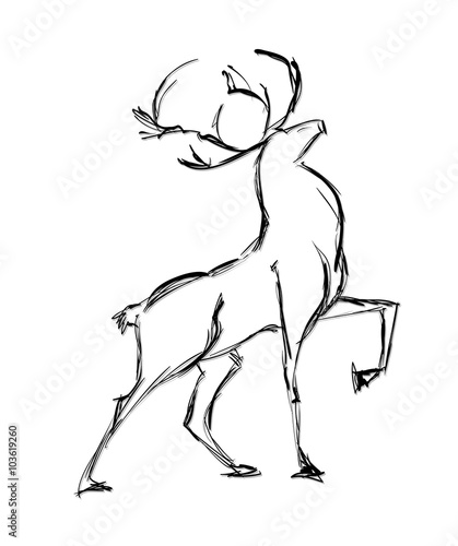 Deer standing. Sketch Vector illustration.