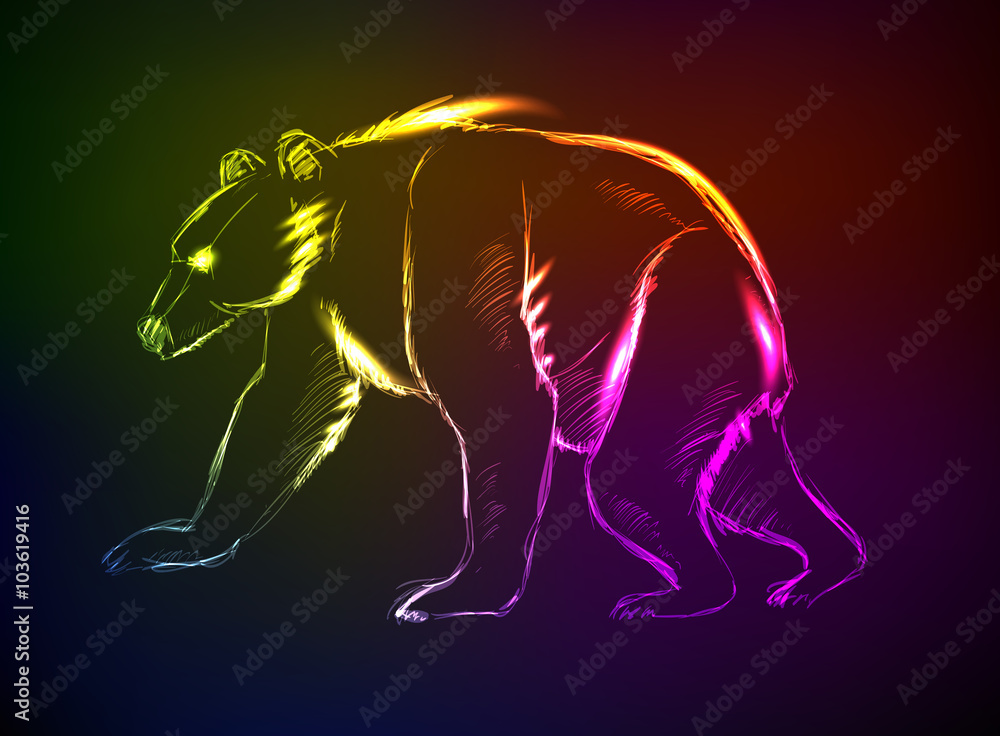 Fototapeta premium Bear. Hand drawn vector illustration. Neon style