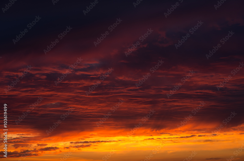 Scenic orange sunset sky background