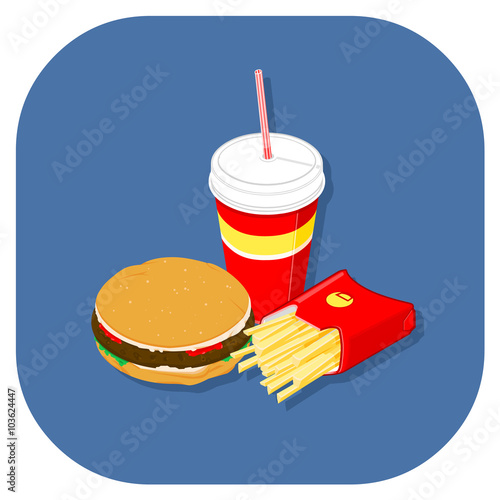 Vector illustration of an Isometric Hamburger meal icon.
Junk or fast food icon.