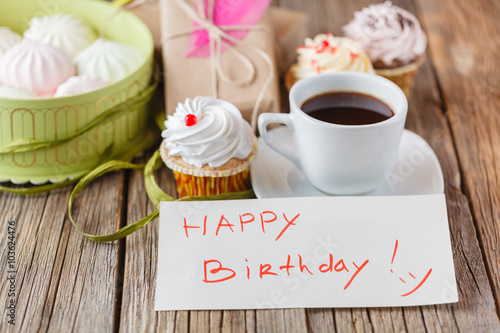 Canvas Print cup of coffee and message happy birthday