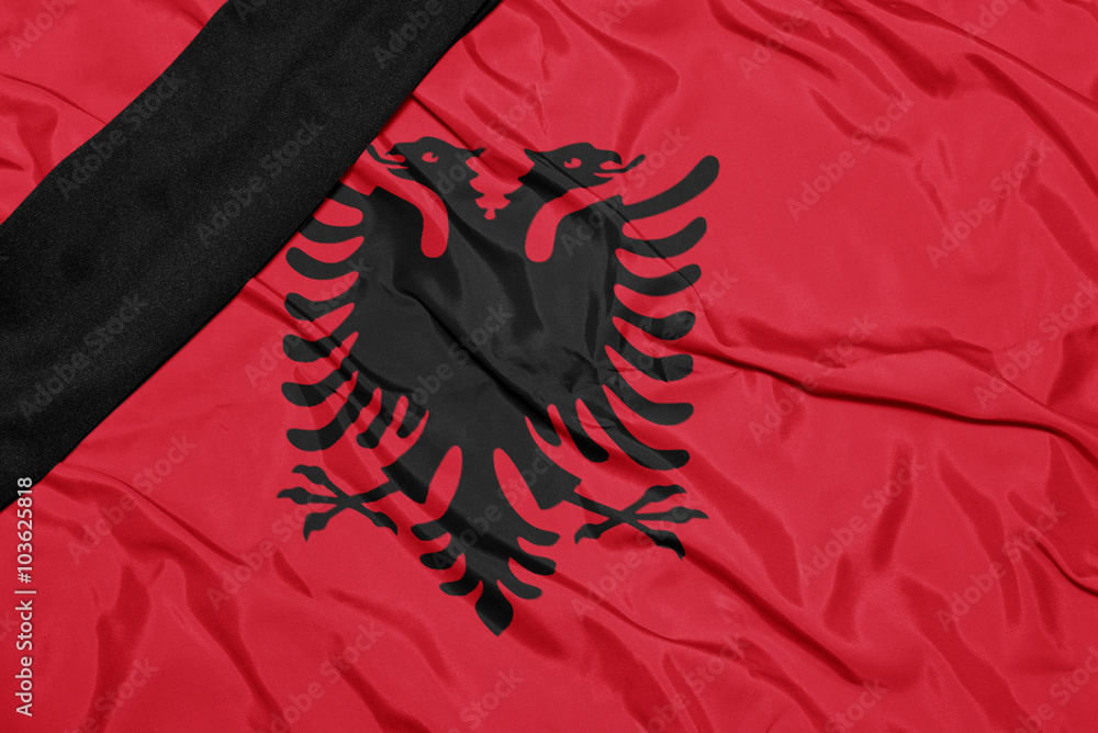national flag of albania with black mourning ribbon national flag of albania with black mourning ribbon
