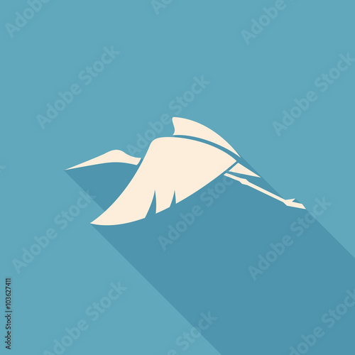 flying stork sign logo emblem on a blue background vector illust