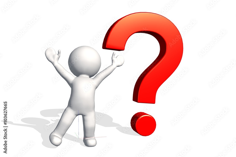 3d man thinking with red question marks over white background 3d man thinking with red question marks over white background