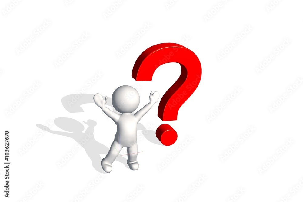 3d man thinking with red question marks over white background 3d man thinking with red question marks over white background