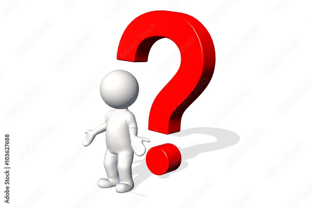 3d man thinking with red question marks over white background 3d man thinking with red question marks over white background