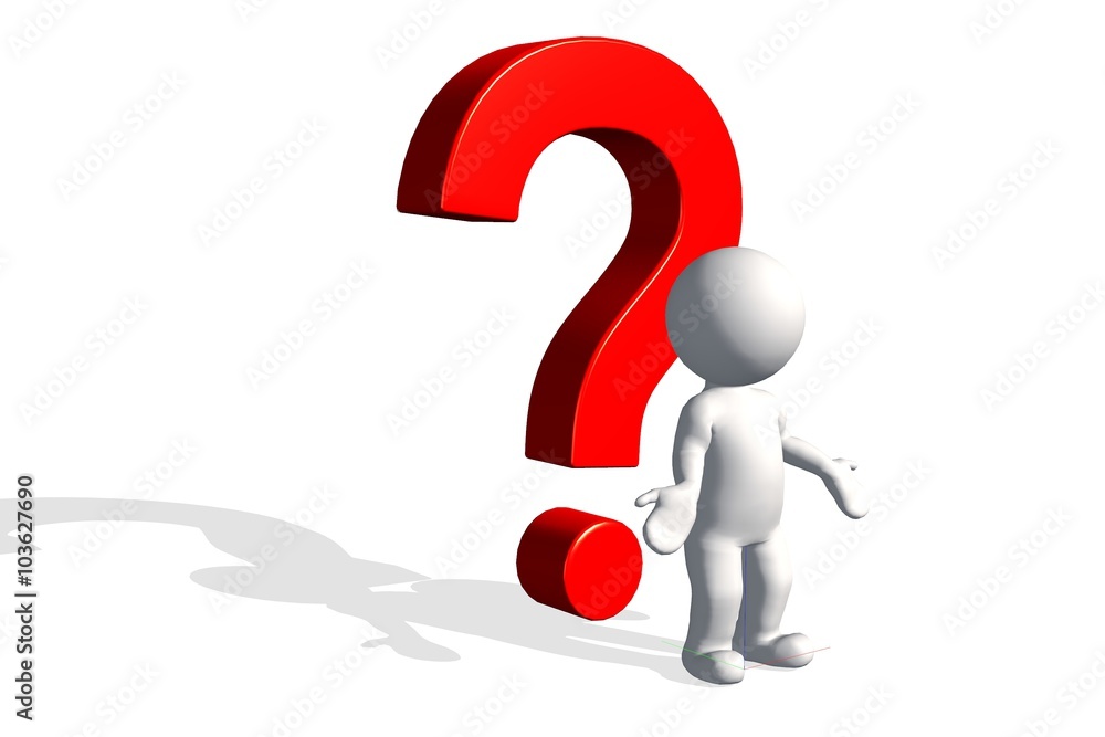 3d man thinking with red question marks over white background 3d man thinking with red question marks over white background