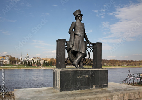 Monument to Alexander Pushkin on City Garden embankment in Tver. Russia