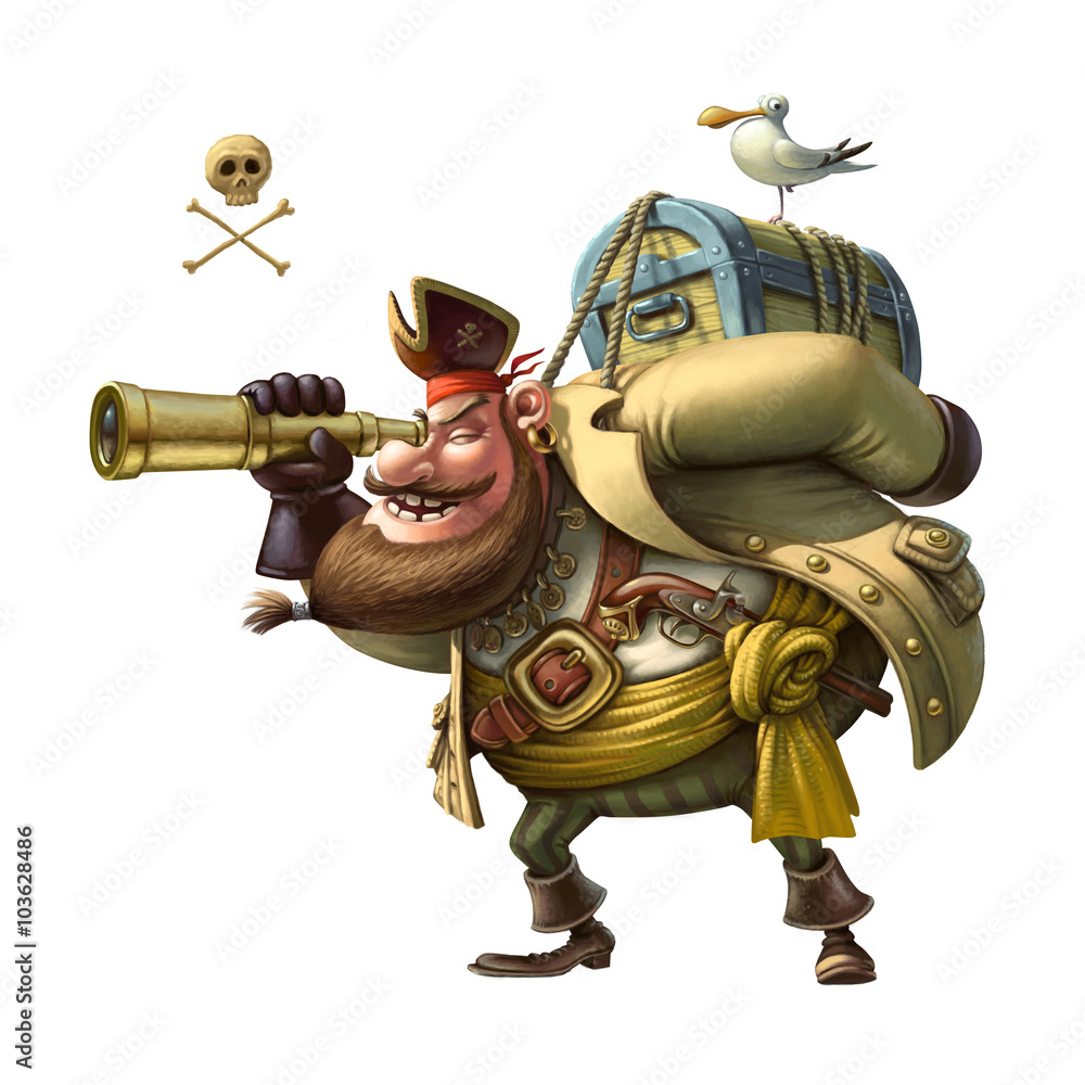 Obraz premium Zabawna postać Pirata. Ilustracja.