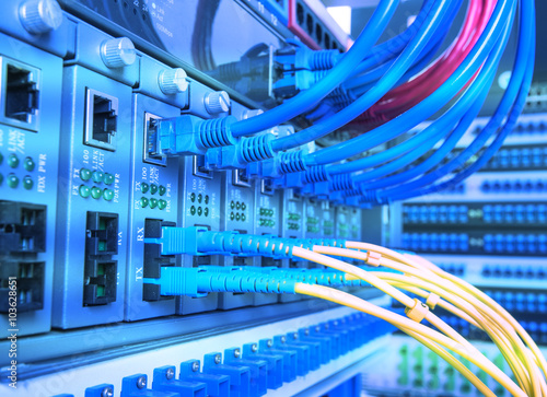 fiber optic servers and hardwares in an internet data center
