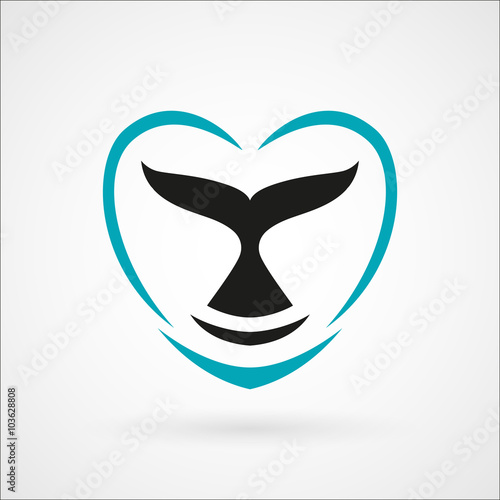 whale dolphin tail heart logo sign emblem vector illustration