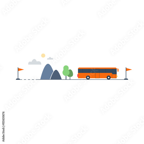 Travel by bus, itinerary illustration