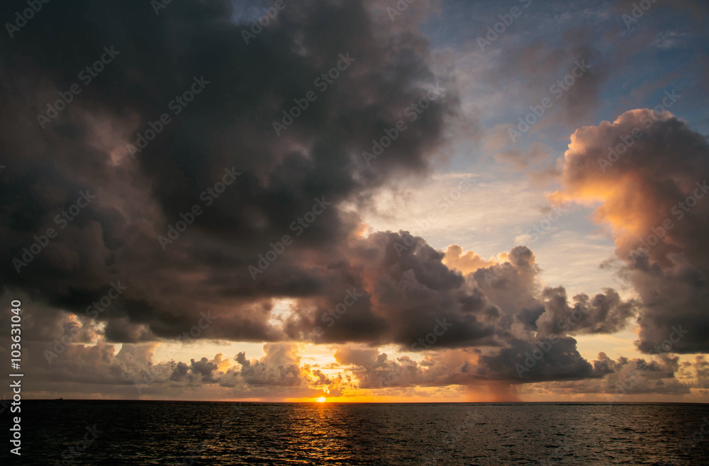 Beautiful cloudy sky at sunset in the tropics