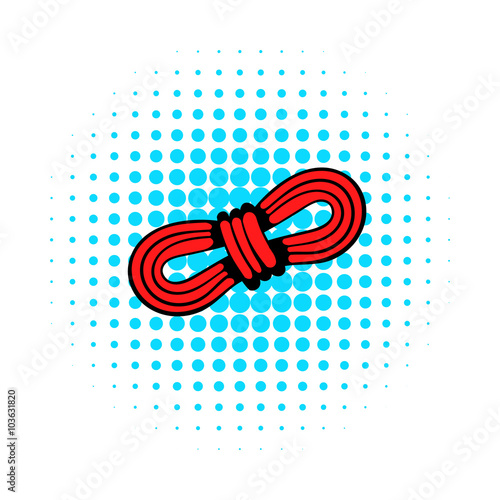 Red rope and carabiners icon, in comics style