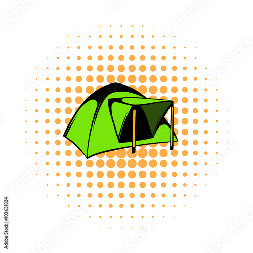 Blue dome tent icon, comics style