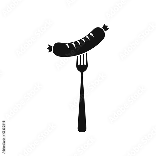 Sausage on a fork flat icon, simple style 