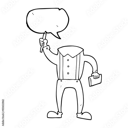 speech bubble cartoon headless body with notepad and pen (add ow