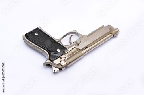 Semi automatic handgun pistol on white background