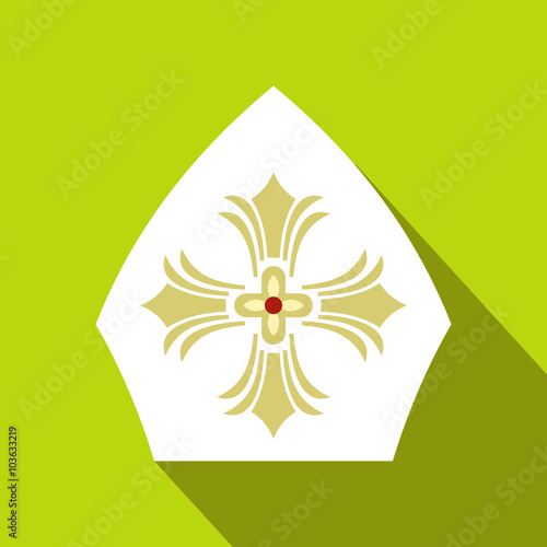 Papal tiara, hat with cross icon, flat style