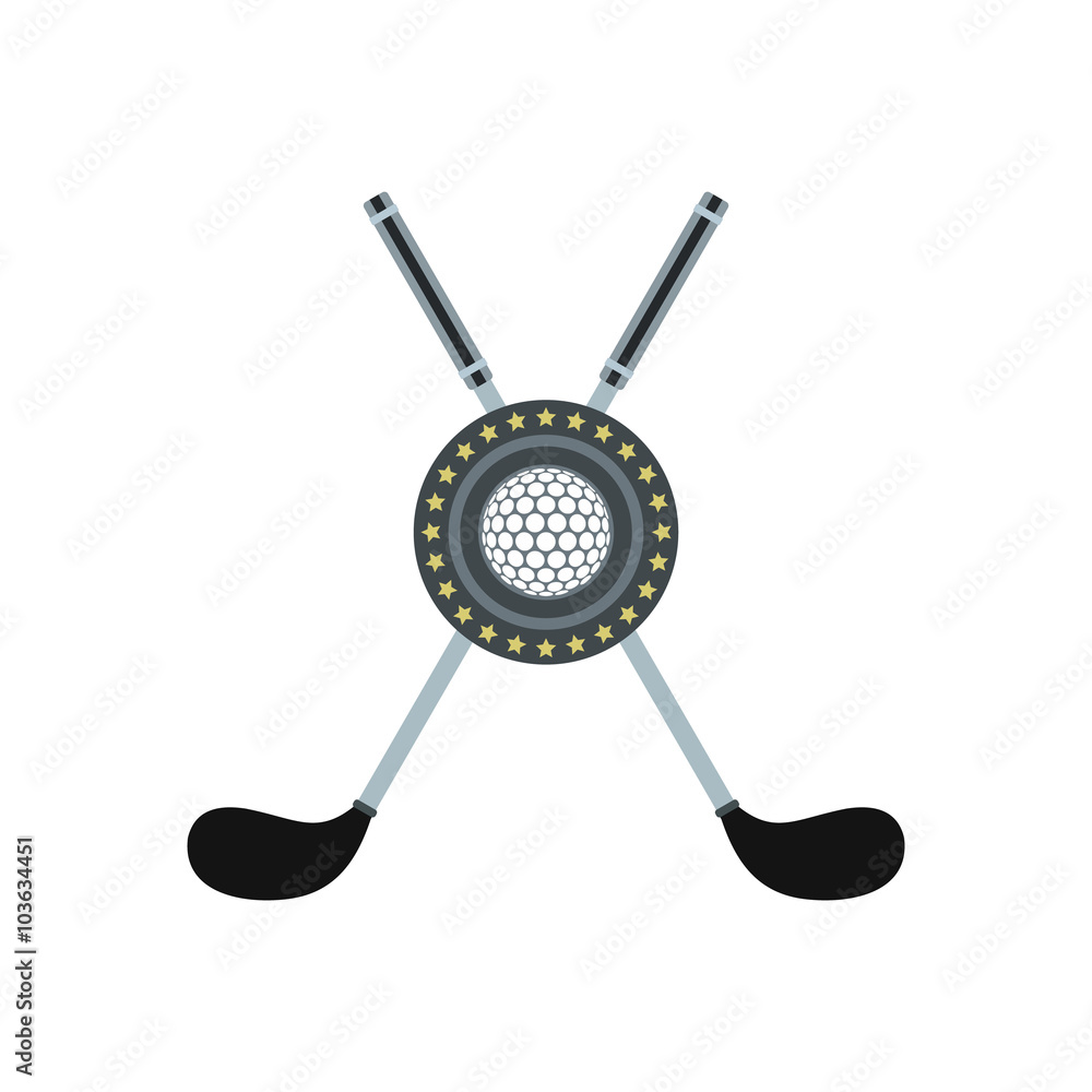 Two crossed golf clubs and a ball flat icon Two crossed golf clubs and a ball flat icon