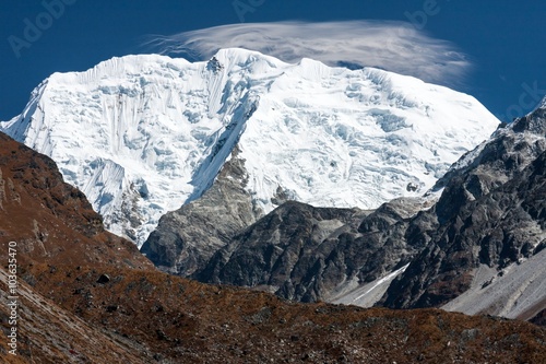 View of Mt. Shishapangma from Langtang Valley, Himalayas, Nepal photo