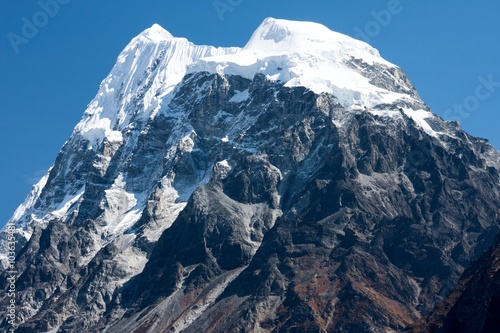 Summit of Mt. Langshisha Ri from Langtang Valley, Himalayas, Nepal
