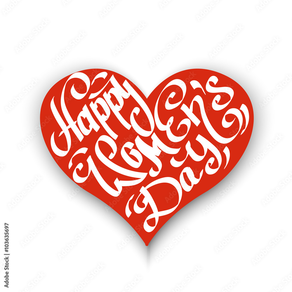 Happy Women's Day Text Design Element in red heart. Vector illustration
