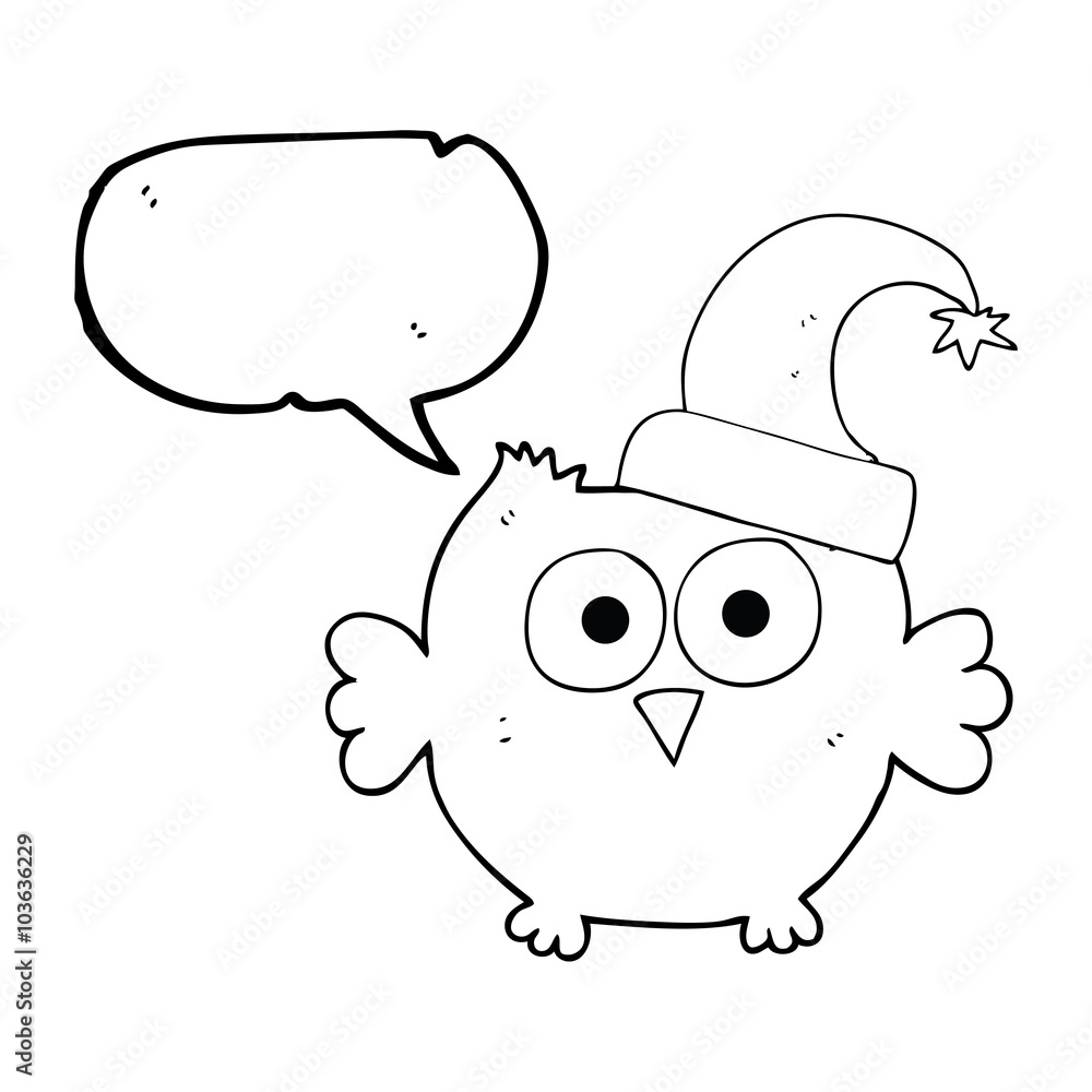 speech bubble cartoon little owl wearing christmas hat speech bubble cartoon little owl wearing christmas hat